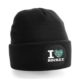 Muts zwart I love hockey Panter Mint