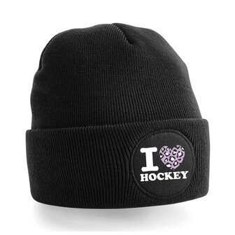 Muts zwart I love hockey Panter Roze