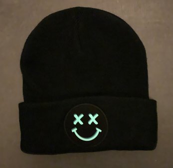 Muts zwart smiley glow