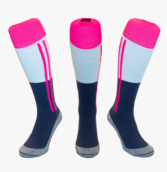 Hockeysokken 2 Stripe Grijsblauw/Roze/Wit