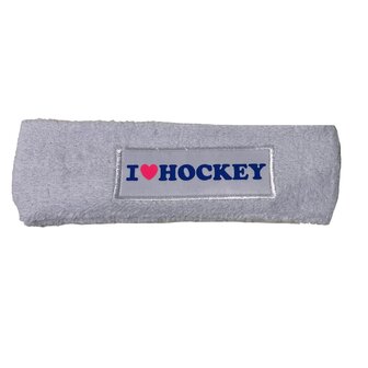 Hoofdband I love hockey wit kobalt roze