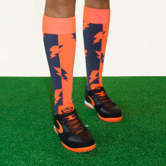 Hockeysokken Bliksem Oranje/Grijs