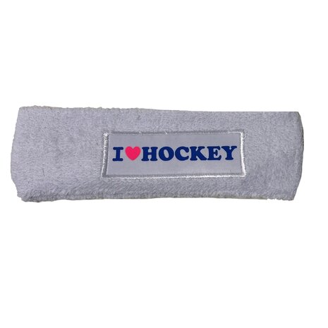 Hoofdband I love hockey wit kobalt roze
