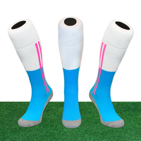 Hockeysokken 2 Stripe Wit/Zeeblauw/Roze